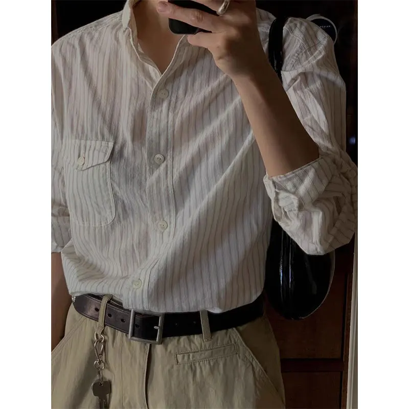 Ele Gentle Dongda Gate 25 Autumn Turn-down Collar Vertical Stripes Loose Slimming Long Sve Women's irt
Ele Gentle Dongda Gate 25 Autumn Turn-down Collar Vertical Stripes Loose Slimming Long Sve Women's irt