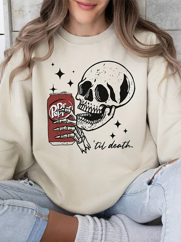 Cute Cartoon The Skeleton Holds A Can of Drink Print Womern Sweatshirt New Vintage Stylish Valentine's Day Female Lover Tops
Cute Cartoon The Skeleton Holds A Can of Drink Print Womern Sweatshirt New Vintage Stylish Valentine's Day Female Lover Tops