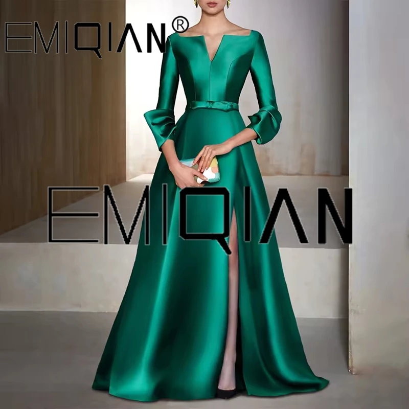 Emerald Green Satin Formal Dresses for Women 3/4 Sleeves A Line Elegant Evening Gowns Long Side Split V Neck Belt Evening Dress
Emerald Green Satin Formal Dresses for Women 3/4 Sleeves A Line Elegant Evening Gowns Long Side Split V Neck Belt Evening Dress