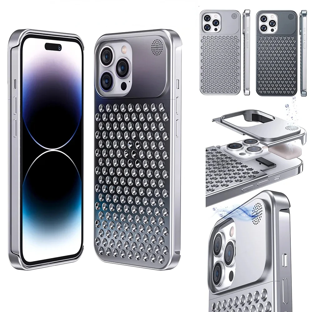 Металлический чехол для телефона с рассеиванием тепла для iPhone 13, 12, 14 Pro Max, 14 Plus, охлаждающий, без оправы, алюминиевый, противоударный чехол с отверстиями
Металлический чехол для телефона с рассеиванием тепла для iPhone 13, 12, 14 Pro Max, 14 Plus, охлаждающий, без оправы, алюминиевый, противоударный чехол с отверстиями