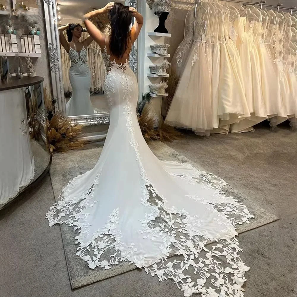 Enternity Fashionable Mermaid Wedding Gown For Bride Spaghetti Strap Court Train Lace Applique Vestido De Novia Customized
Enternity Fashionable Mermaid Wedding Gown For Bride Spaghetti Strap Court Train Lace Applique Vestido De Novia Customized
