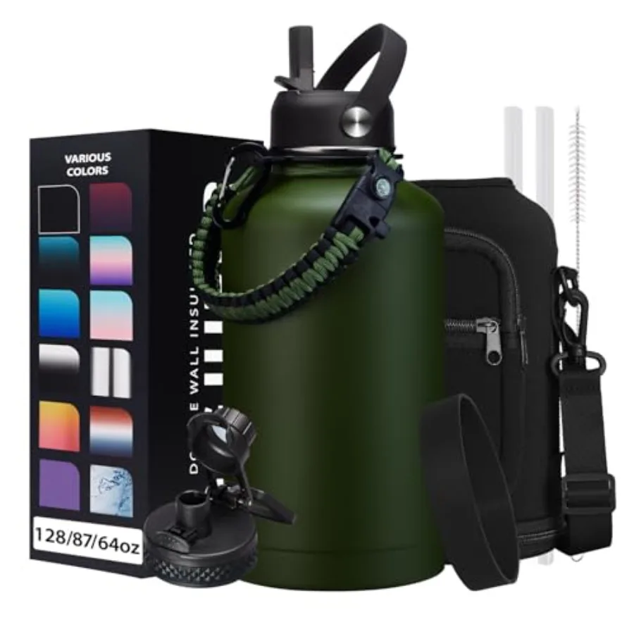 64oz Insulated Water Bottle with Straw and Auto Spout Lid - Cold 48H and Hot 24H Half Gallon Stainless Steel Water Jug with Par
64oz Insulated Water Bottle with Straw and Auto Spout Lid - Cold 48H and Hot 24H Half Gallon Stainless Steel Water Jug with Par