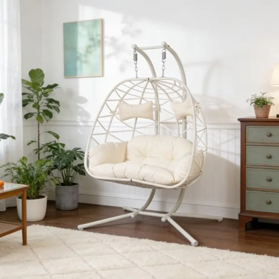 2 Person Double Hanging Egg Chair, Oversized Wicker Rattan Loveseat Swing Chair, Heavy Duty 600lbs Capacity, Foldable Basket Ha
2 Person Double Hanging Egg Chair, Oversized Wicker Rattan Loveseat Swing Chair, Heavy Duty 600lbs Capacity, Foldable Basket Ha