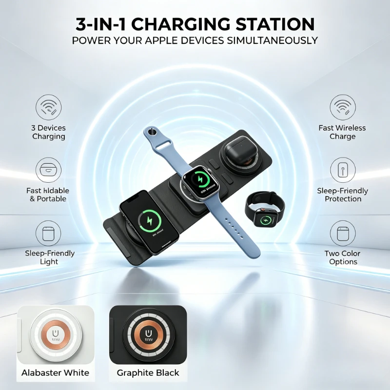Portable 3-in-1 Foldable Wireless Charger Pad Fast Charging Station For iPhone Apple Watch AirPods Home Office Bedroom Travel
Portable 3-in-1 Foldable Wireless Charger Pad Fast Charging Station For iPhone Apple Watch AirPods Home Office Bedroom Travel