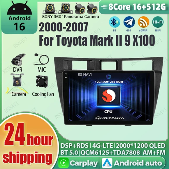 Android 16 Carplay Auto Qualcomm 2K QLED Screen Car Radio Player For Toyota Mark II 9 X100 2000 - 2007 4G GPS Multimedia Stereo
Android 16 Carplay Auto Qualcomm 2K QLED Screen Car Radio Player For Toyota Mark II 9 X100 2000 - 2007 4G GPS Multimedia Stereo