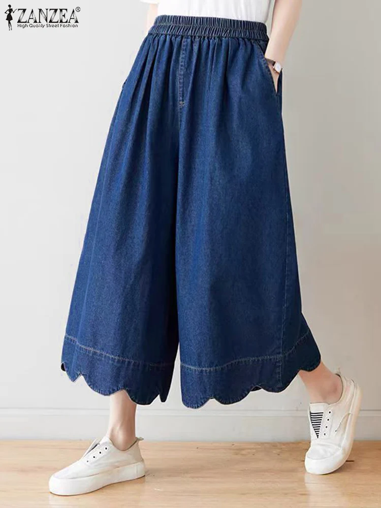 ZANZEA Casual Loose Elastic Waisted Bottoms Women Solid Color Pants Fashion Summer Crop Trouser 2025 Holiday Wave Hem Pantalons
ZANZEA Casual Loose Elastic Waisted Bottoms Women Solid Color Pants Fashion Summer Crop Trouser 2025 Holiday Wave Hem Pantalons
