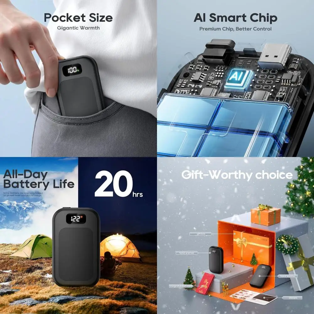 Hand Warmers Rechargeable 2 Pack, 3 Heat Levels (104–121°F), Real-Time Temp & Battery Display, Electric Hand Warmers, Fast Heati
Hand Warmers Rechargeable 2 Pack, 3 Heat Levels (104–121°F), Real-Time Temp & Battery Display, Electric Hand Warmers, Fast Heati