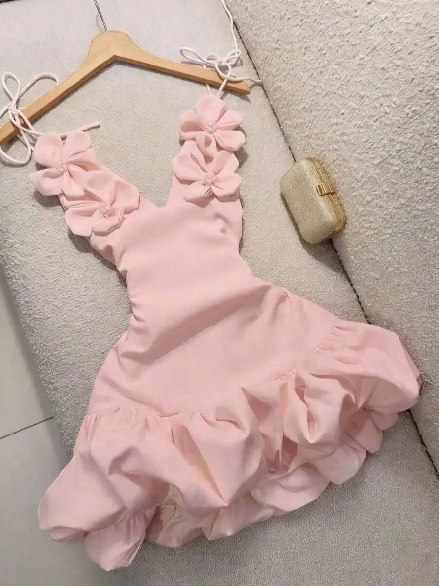 Womens Pink Floral Ruffle Mini Dress Spaghetti Strap Evening Party Dress
Womens Pink Floral Ruffle Mini Dress Spaghetti Strap Evening Party Dress