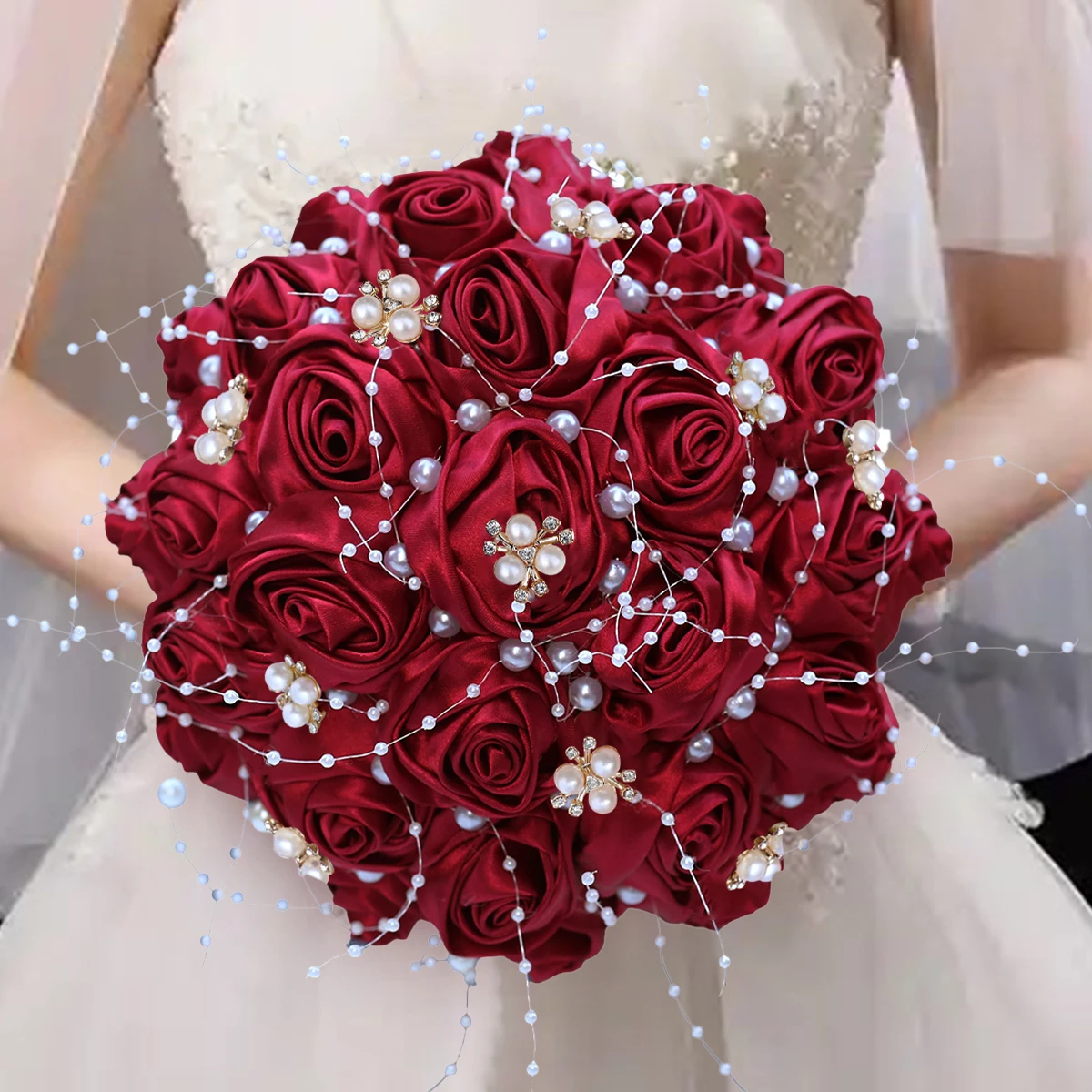 Wine red Artificial rose bridal bouquet and bridesmaids wedding decoration Rhinestone pearl accessories wedding holding flowers
Wine red Artificial rose bridal bouquet and bridesmaids wedding decoration Rhinestone pearl accessories wedding holding flowers