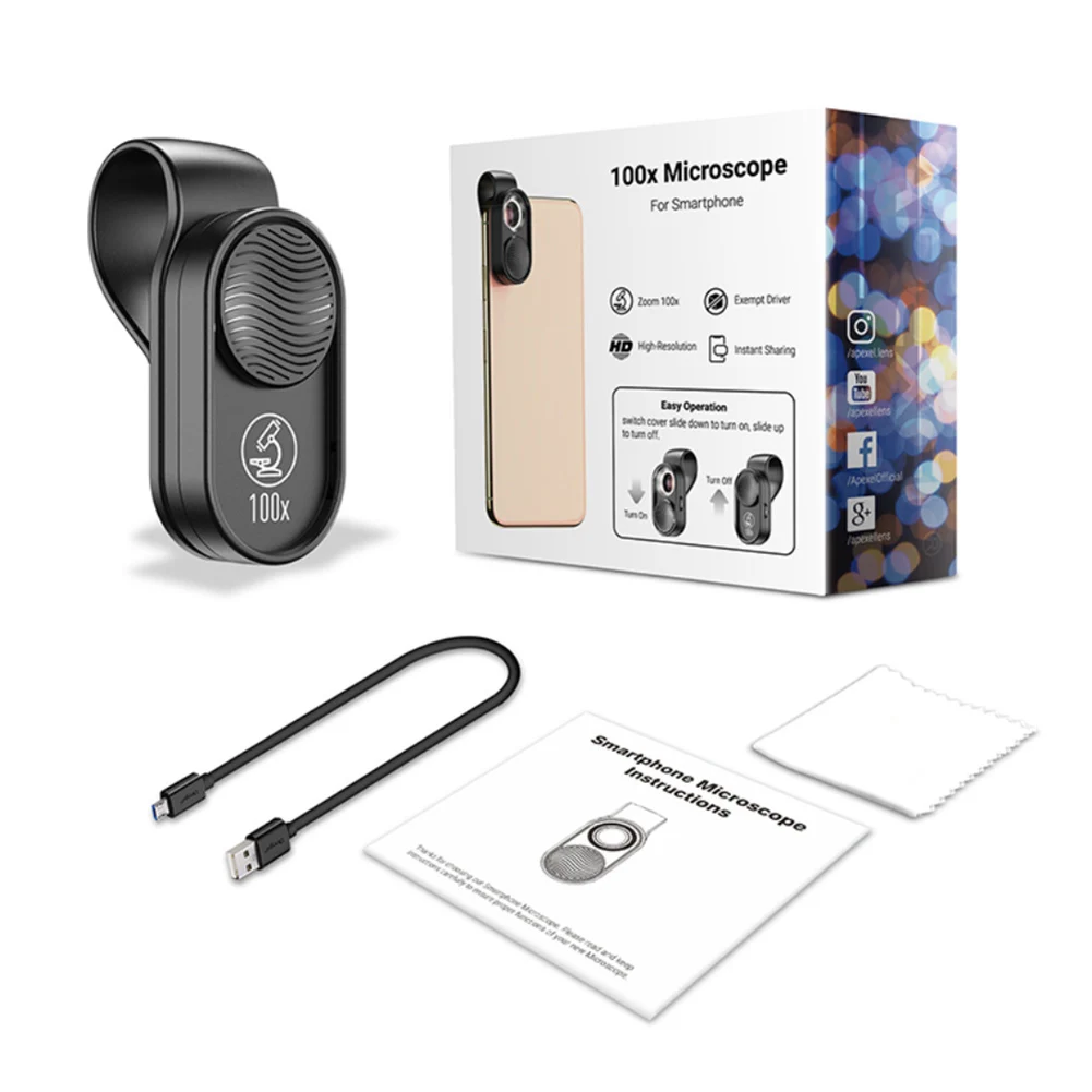 100X Mobile Phone Microscope with LED Light Compact Magnifier for Detailed Observations and Easy Attachment to Smartphones
100X Mobile Phone Microscope with LED Light Compact Magnifier for Detailed Observations and Easy Attachment to Smartphones