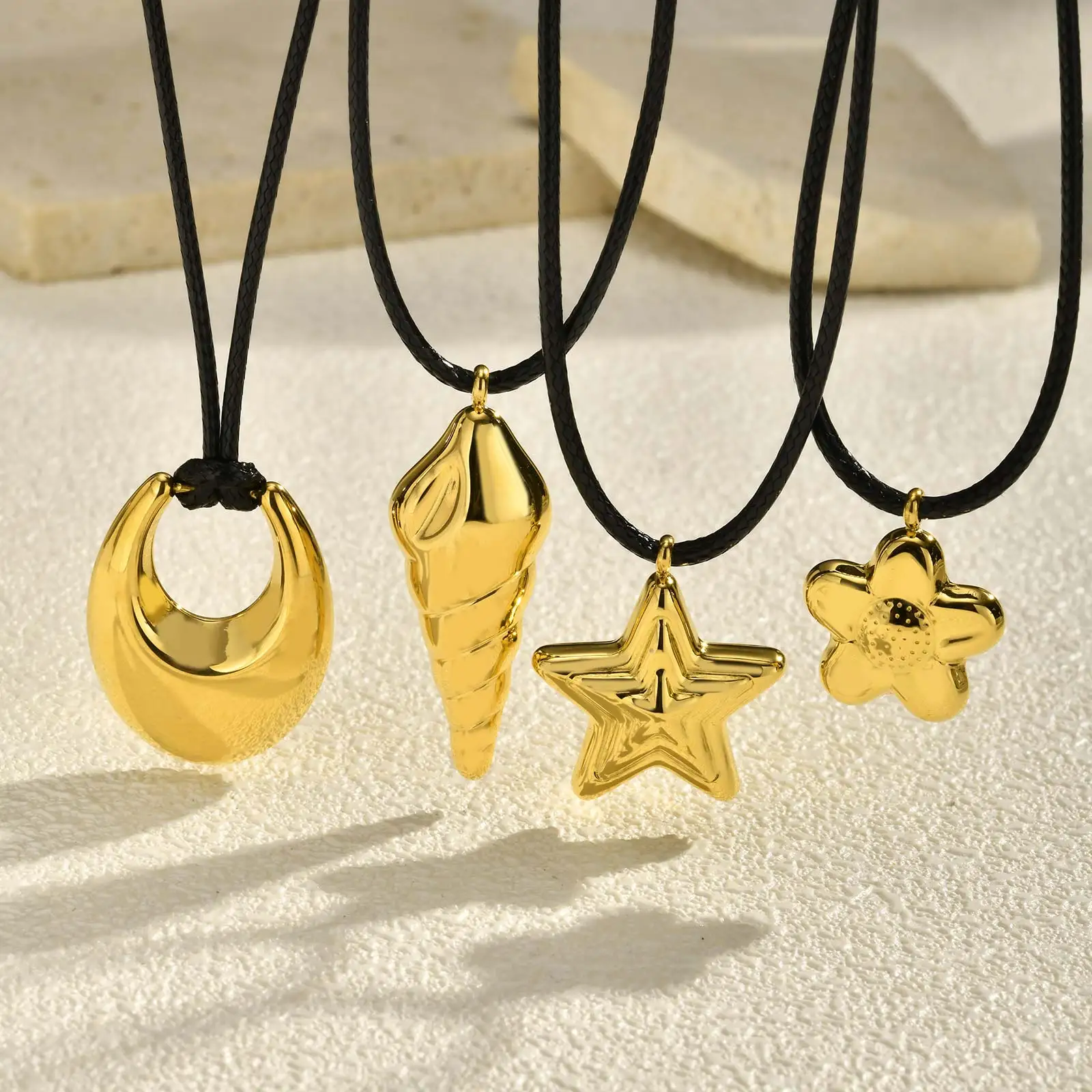 Adjustable Wax Rope Necklace for Women, Stainless Steel Geometric Star Flower Conch Pendant, Fashion Bohemian Jewelry Waterproof
Adjustable Wax Rope Necklace for Women, Stainless Steel Geometric Star Flower Conch Pendant, Fashion Bohemian Jewelry Waterproof