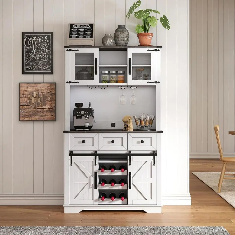 Coffee Bar Wine Cabinet, Hutch Buffet Cabinet with Wine & Glasses Rack, Sliding Barn Door, Rustic White Tall Sideboard Table or
Coffee Bar Wine Cabinet, Hutch Buffet Cabinet with Wine & Glasses Rack, Sliding Barn Door, Rustic White Tall Sideboard Table or