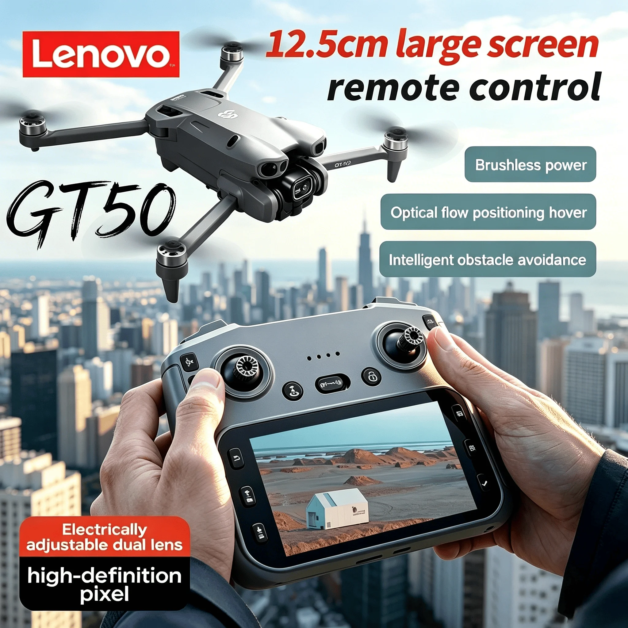 Lenovo GT50 5G Drone 8K HD Professional Aerial Photography Brushless Motor Optical Flow Positioning with Screen RC Quadcopter
Lenovo GT50 5G Drone 8K HD Professional Aerial Photography Brushless Motor Optical Flow Positioning with Screen RC Quadcopter