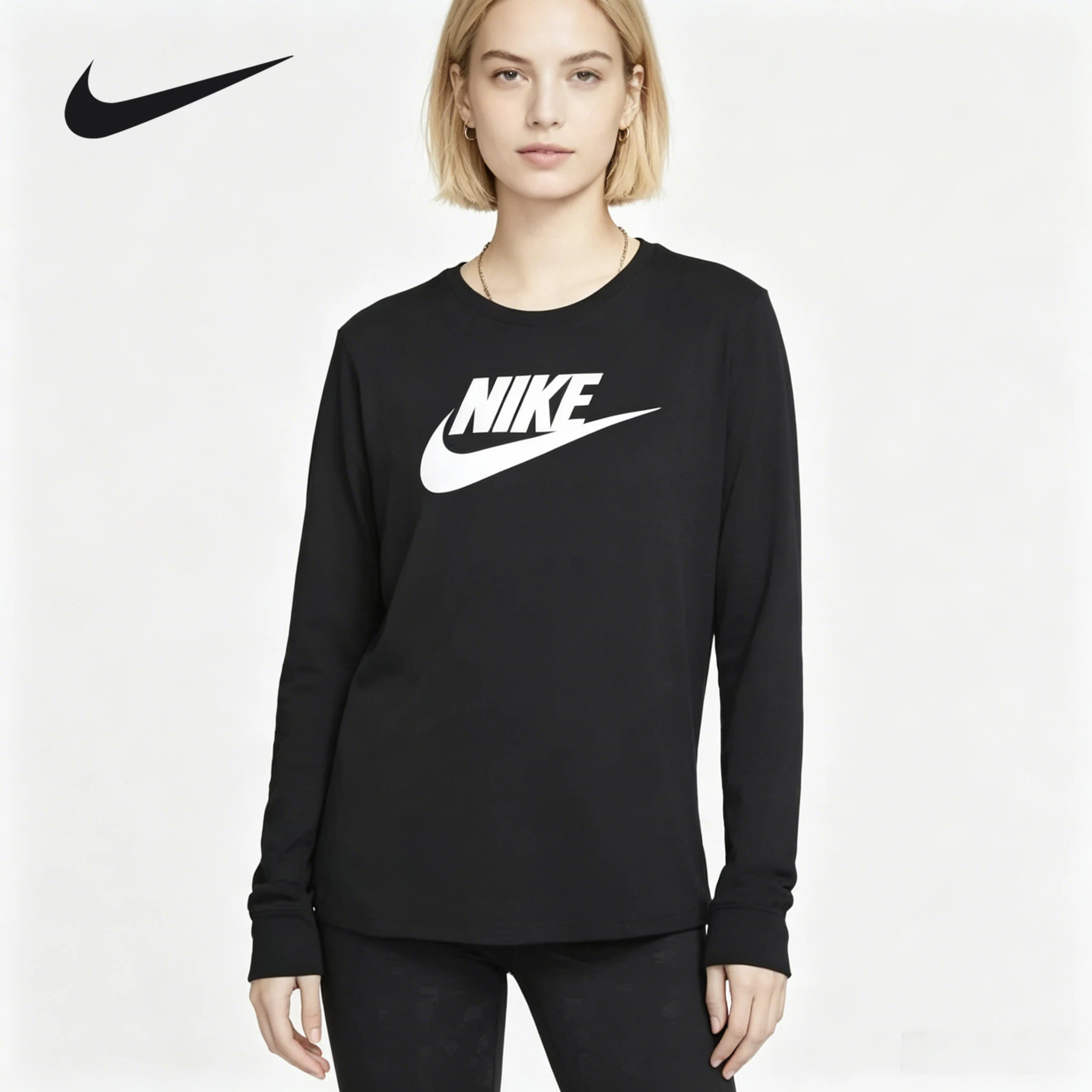 Nike Women's Long Sleeve T-Shirt Big Hook Cotton Crew Neck Knitting Trend Sports and Leisure Trend FJ0442-010
Nike Women's Long Sleeve T-Shirt Big Hook Cotton Crew Neck Knitting Trend Sports and Leisure Trend FJ0442-010