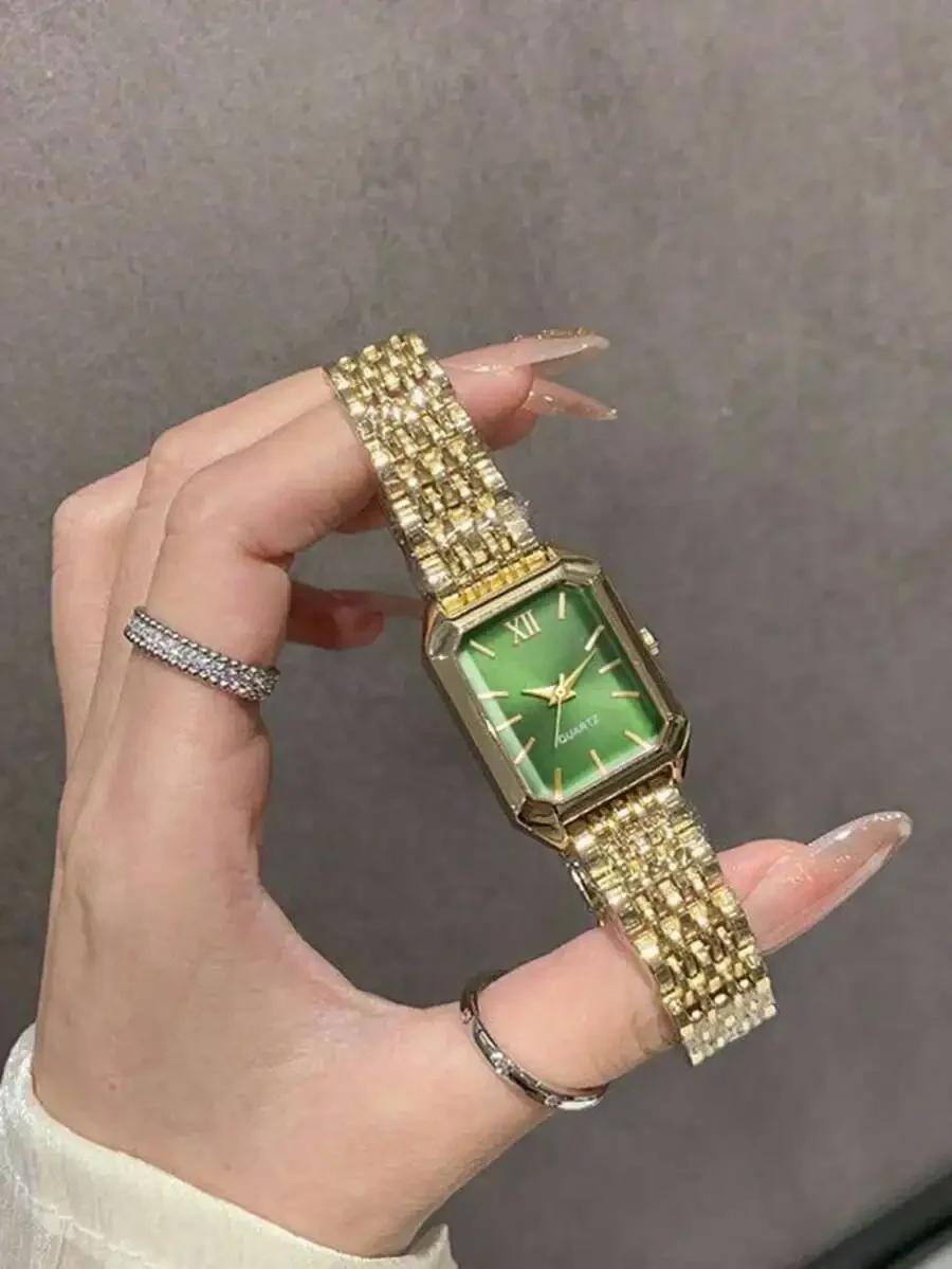 Womens Fashion Square Dial Quartz Watch With Green Face And Alloy Band
Womens Fashion Square Dial Quartz Watch With Green Face And Alloy Band