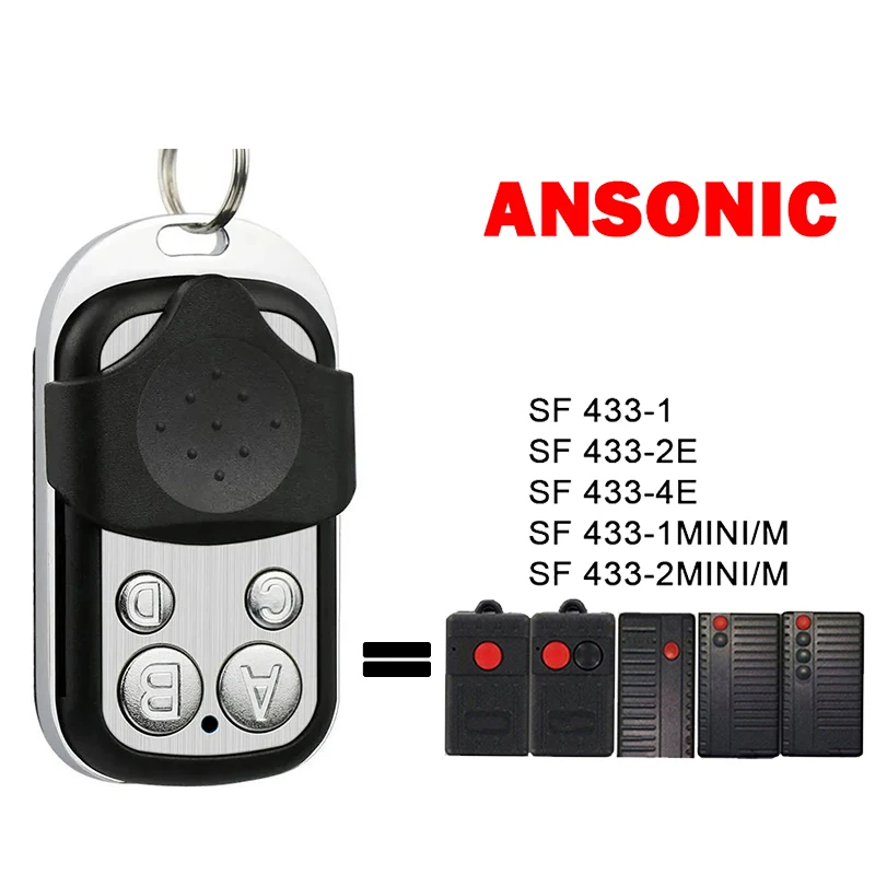 Клон ANSONIC SF 433-1 433-2E 433-4E 433 1MINI/M 433-2MINI/M Устройство открывания гаражных ворот Пульт дистанционного управления 433,92 МГц Фиксированный код
Клон ANSONIC SF 433-1 433-2E 433-4E 433 1MINI/M 433-2MINI/M Устройство открывания гаражных ворот Пульт дистанционного управления 433,92 МГц Фиксированный код