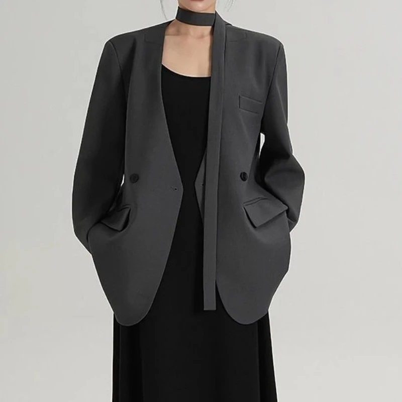 Small Halterneck Jacket Women's New Spring and Autumn Small Man Design Sense Niche Loose Lazy Style Collar Small Suit 
Small Halterneck Jacket Women's New Spring and Autumn Small Man Design Sense Niche Loose Lazy Style Collar Small Suit