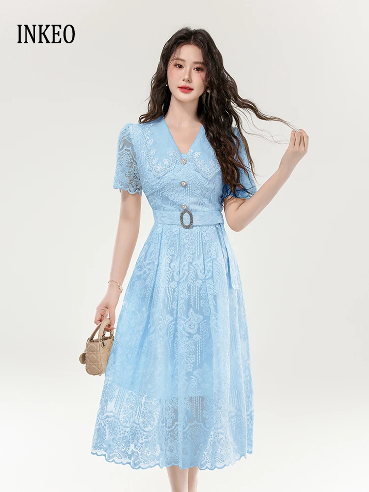 Elegant Lace embroidery Midi dress for women 2025 Summer Pink Sweet Pearl pleated Dresses with belt Stylish Blue INKEO 5D158
Elegant Lace embroidery Midi dress for women 2025 Summer Pink Sweet Pearl pleated Dresses with belt Stylish Blue INKEO 5D158