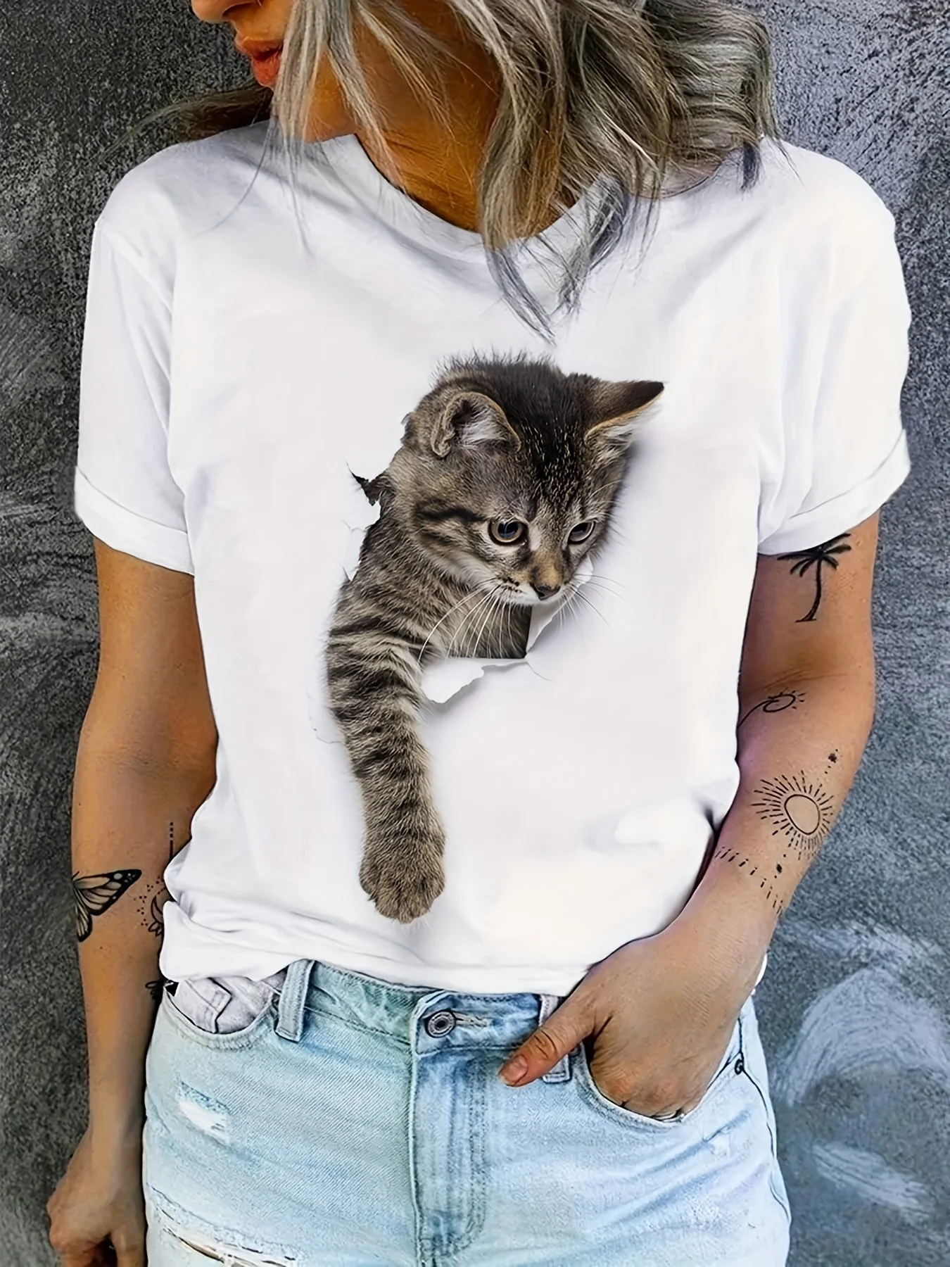 Cute Cat Print T-Shirt, Crew Neck Short Sleeve T-Shirt, Casual Every Day Tops, Women's Clothing
Cute Cat Print T-Shirt, Crew Neck Short Sleeve T-Shirt, Casual Every Day Tops, Women's Clothing