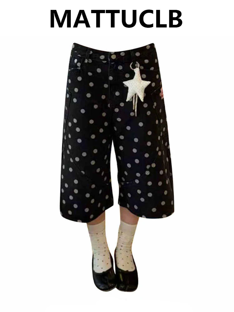 Summer Women American Retro Jorts Polka Dot Jean Shorts Y2K Wide Fit Harajuku Calf-Length Korean Denim Pants Japanese Punk New
Summer Women American Retro Jorts Polka Dot Jean Shorts Y2K Wide Fit Harajuku Calf-Length Korean Denim Pants Japanese Punk New