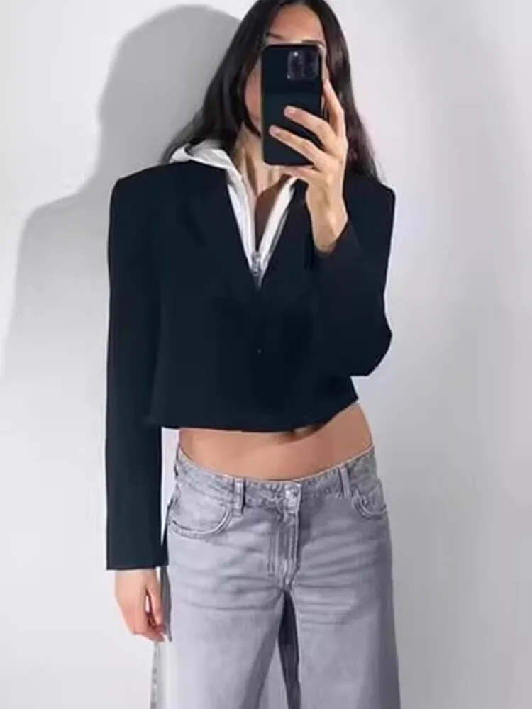 Spring New Retro Casual Spliced Hat ort Suit Jaet Women's Faion Coat Pure Color Button up Long Sve Straight Cut
Spring New Retro Casual Spliced Hat ort Suit Jaet Women's Faion Coat Pure Color Button up Long Sve Straight Cut