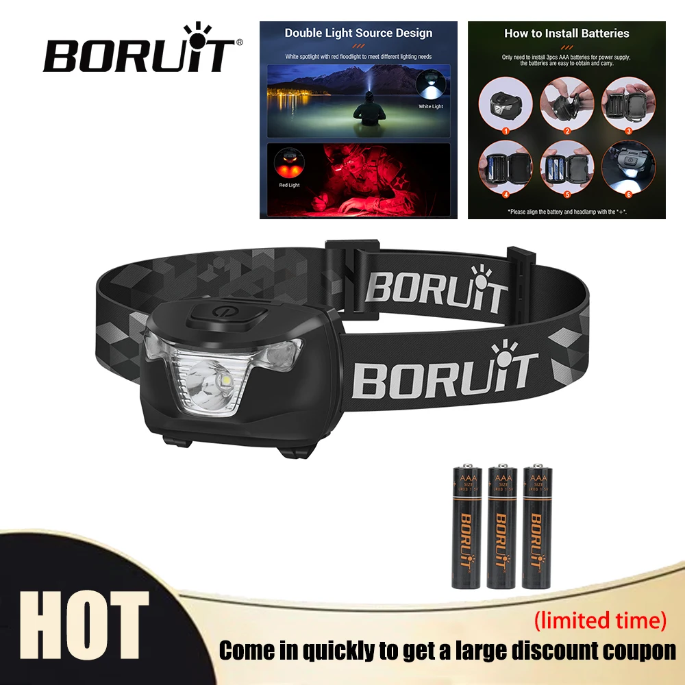 BORUiT Mini LED Headlamp Waterproof Portable 4-Mode Headlight Powered by AAA Battery for Camping Fishing Outdoor Work Use
BORUiT Mini LED Headlamp Waterproof Portable 4-Mode Headlight Powered by AAA Battery for Camping Fishing Outdoor Work Use