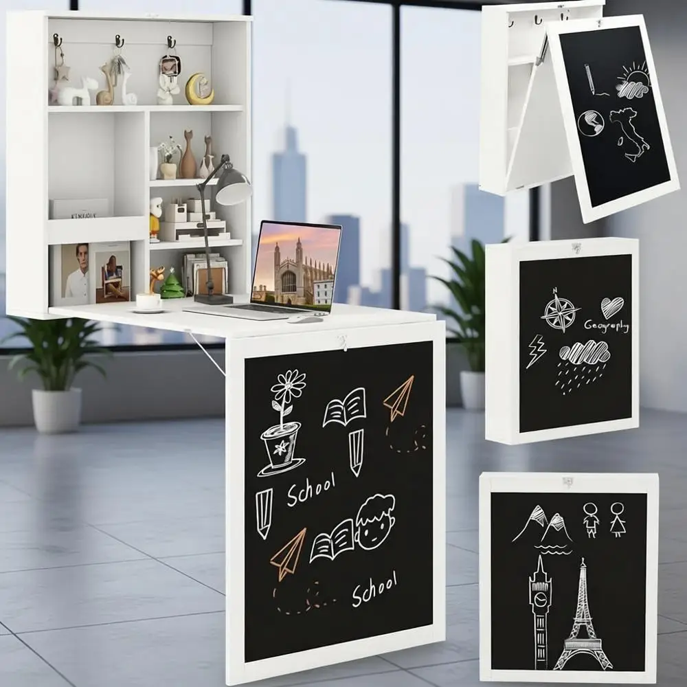 Space-Efficient Wall Desk with Chalkboard, Shelves, and Hooks for Home Offices, Bedrooms, and Small Spaces
Space-Efficient Wall Desk with Chalkboard, Shelves, and Hooks for Home Offices, Bedrooms, and Small Spaces
