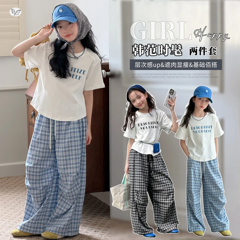 Girls' casual outfit2026Summer new style for older children with letter printTShirt, plaid pants, lightweight short-sleeved anti
Girls' casual outfit2026Summer new style for older children with letter printTShirt, plaid pants, lightweight short-sleeved anti