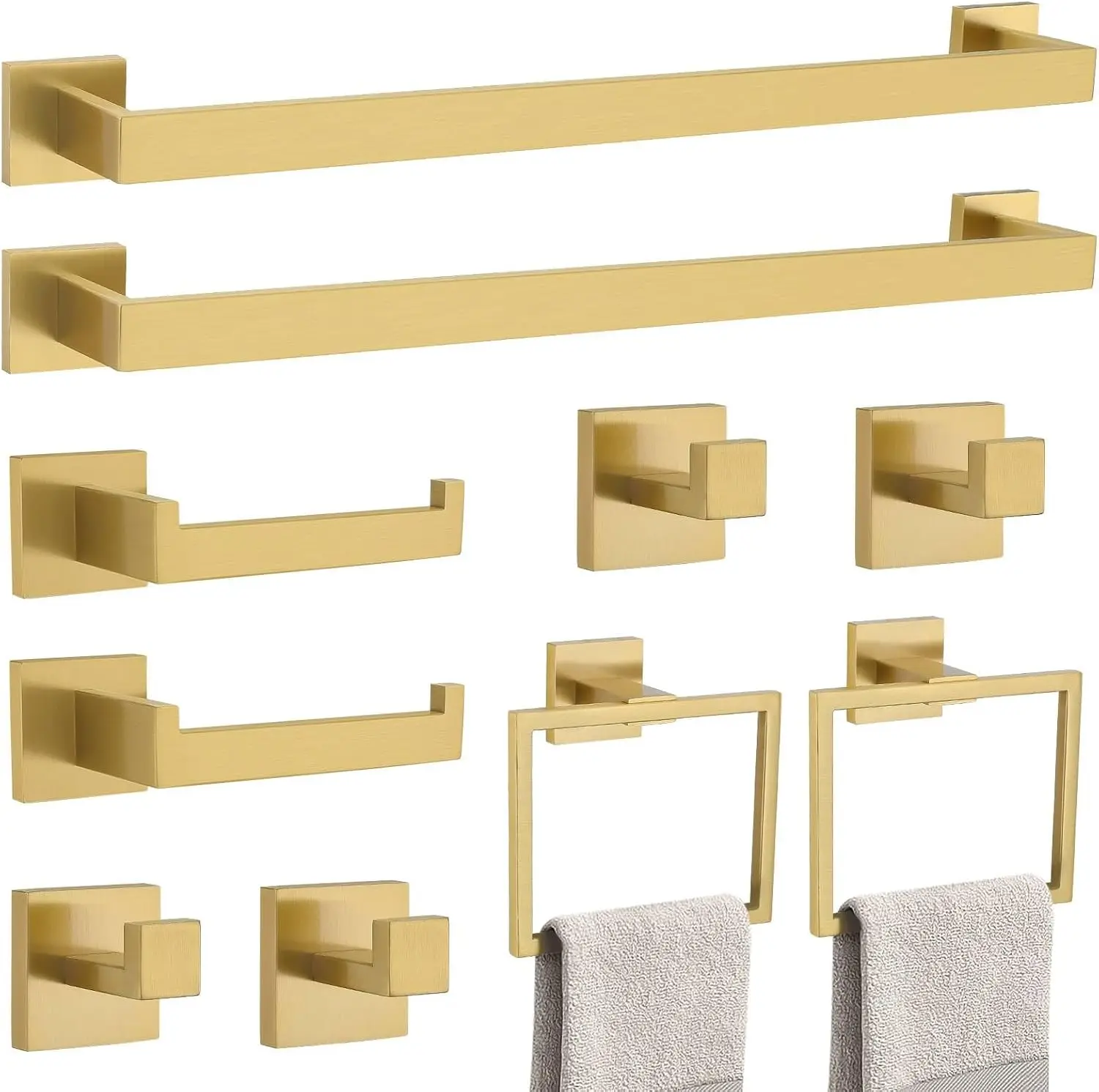10-Piece Brushed Gold Bathroom Hardware Set - Stainless Steel Towel Bar, Holder & Racks - Wall Mounted
10-Piece Brushed Gold Bathroom Hardware Set - Stainless Steel Towel Bar, Holder & Racks - Wall Mounted