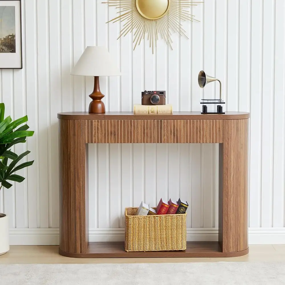 42.5 Walnut Entryway Table with Rounded Edges, Suitable for Behind Couch or Living Room
42.5 Walnut Entryway Table with Rounded Edges, Suitable for Behind Couch or Living Room