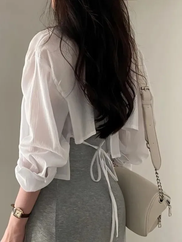 Summer Thin Back Strap Shirt Women's Short Outerwear Small Size Sun Protection Open Cardigan Shirt Jacket French Style Loose Fit
Summer Thin Back Strap Shirt Women's Short Outerwear Small Size Sun Protection Open Cardigan Shirt Jacket French Style Loose Fit