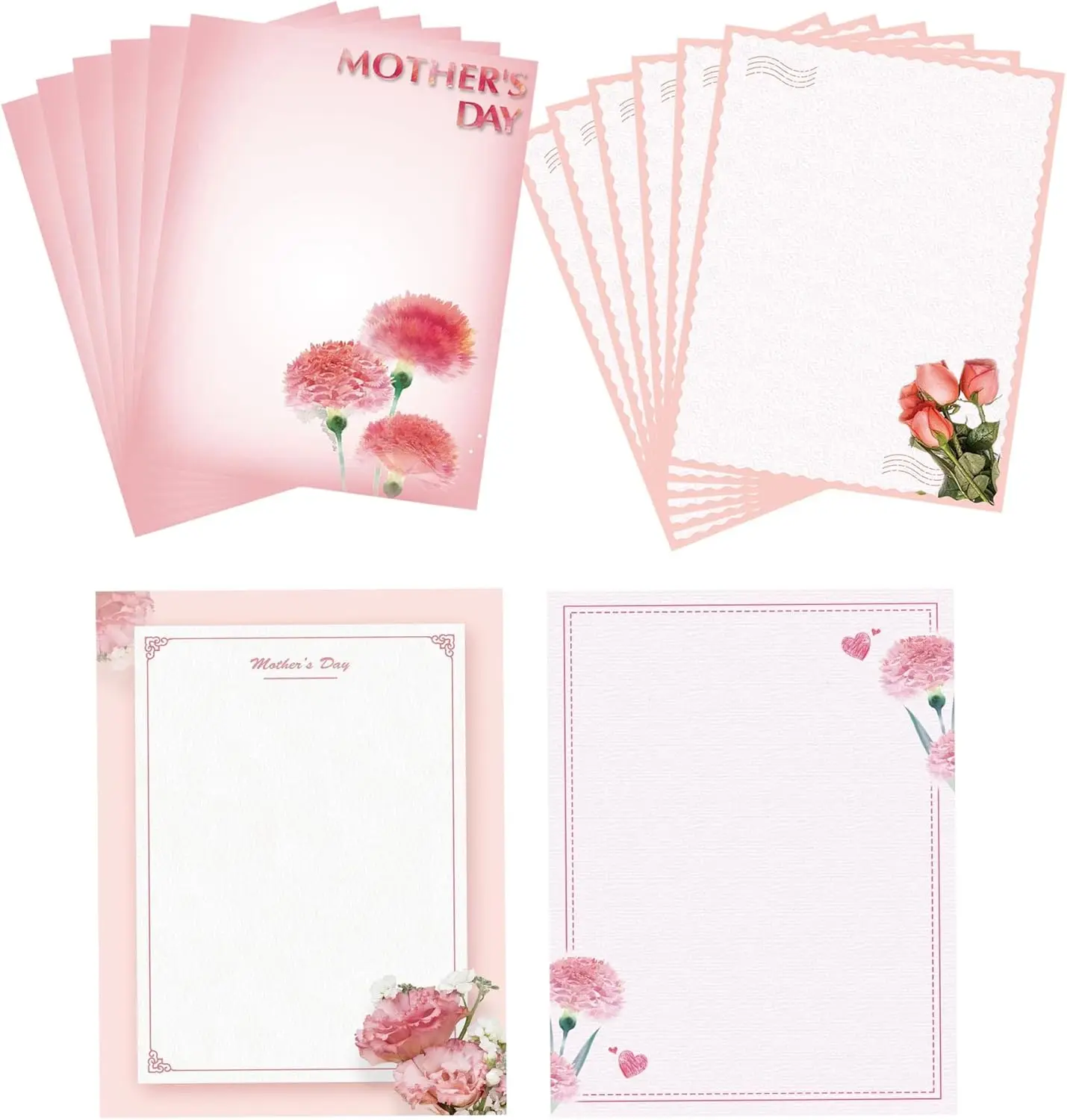 48 Pack Mother's Day Stationery Set Heartfelt Letter Writing Paper - 8.5 x 11 Inch, 4 Unique Designs, Pink Letter Writing Paper
48 Pack Mother's Day Stationery Set Heartfelt Letter Writing Paper - 8.5 x 11 Inch, 4 Unique Designs, Pink Letter Writing Paper