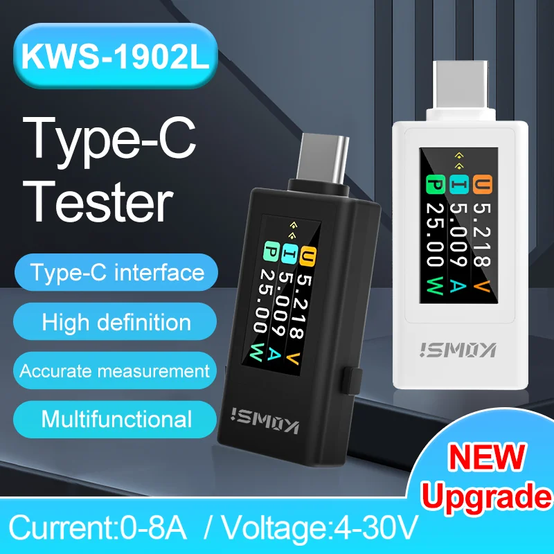 KWS-1902L Type-C USB Tester Voltage Current Power Meter 4-30V 0-8A Power Off Storage Function Digital Colour Screen USB Tester
KWS-1902L Type-C USB Tester Voltage Current Power Meter 4-30V 0-8A Power Off Storage Function Digital Colour Screen USB Tester