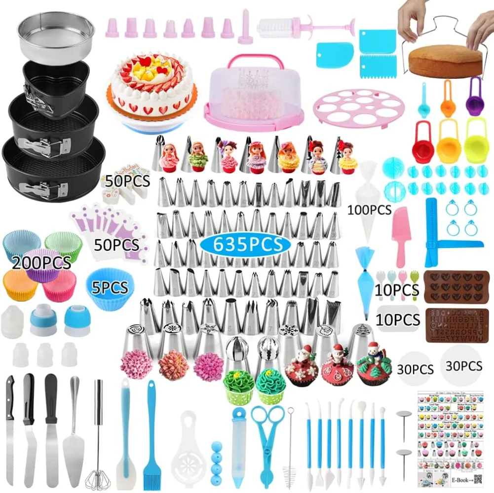 635 Pcs Decorating stools With 3 Springform Pan Sets Icing Nozzles Rotating Turntable Piping Bags Carrier Holder,Cake Tools Set
635 Pcs Decorating stools With 3 Springform Pan Sets Icing Nozzles Rotating Turntable Piping Bags Carrier Holder,Cake Tools Set