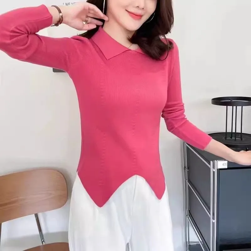 Вязаный свитер с нестандартным воротником-поло и ощущением дизайна, подходит для женской весенне-осенней одежды, высококачественный свитер,
Вязаный свитер с нестандартным воротником-поло и ощущением дизайна, подходит для женской весенне-осенней одежды, высококачественный свитер,