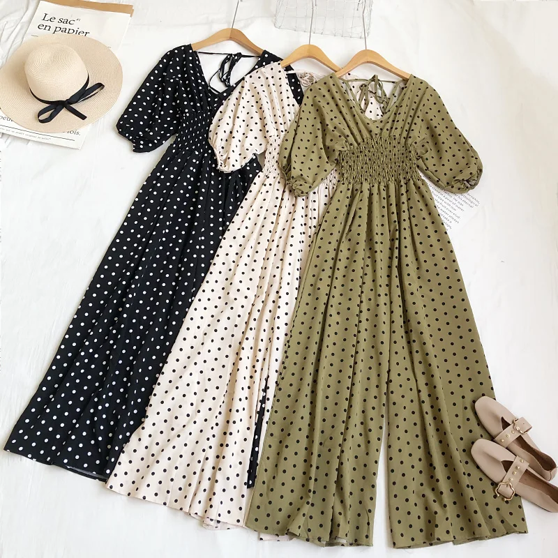 Summer Vintage Elegant Jumpsuit For Women V-neck Slim High Waist Casual Wide Leg Trousers Female Short Sleeve Polka Dot Romper
Summer Vintage Elegant Jumpsuit For Women V-neck Slim High Waist Casual Wide Leg Trousers Female Short Sleeve Polka Dot Romper