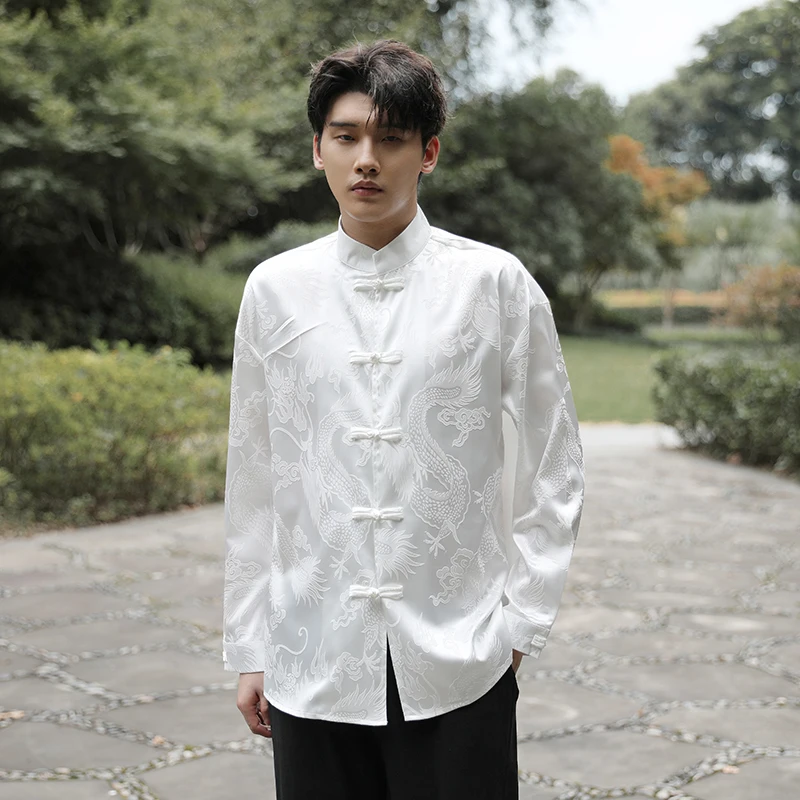 Retro Chinese Long Sleeve Shirt for Men with Dragon Pattern Embroidery Button up Casual Fashion Spring Autumn Outerwear
Retro Chinese Long Sleeve Shirt for Men with Dragon Pattern Embroidery Button up Casual Fashion Spring Autumn Outerwear