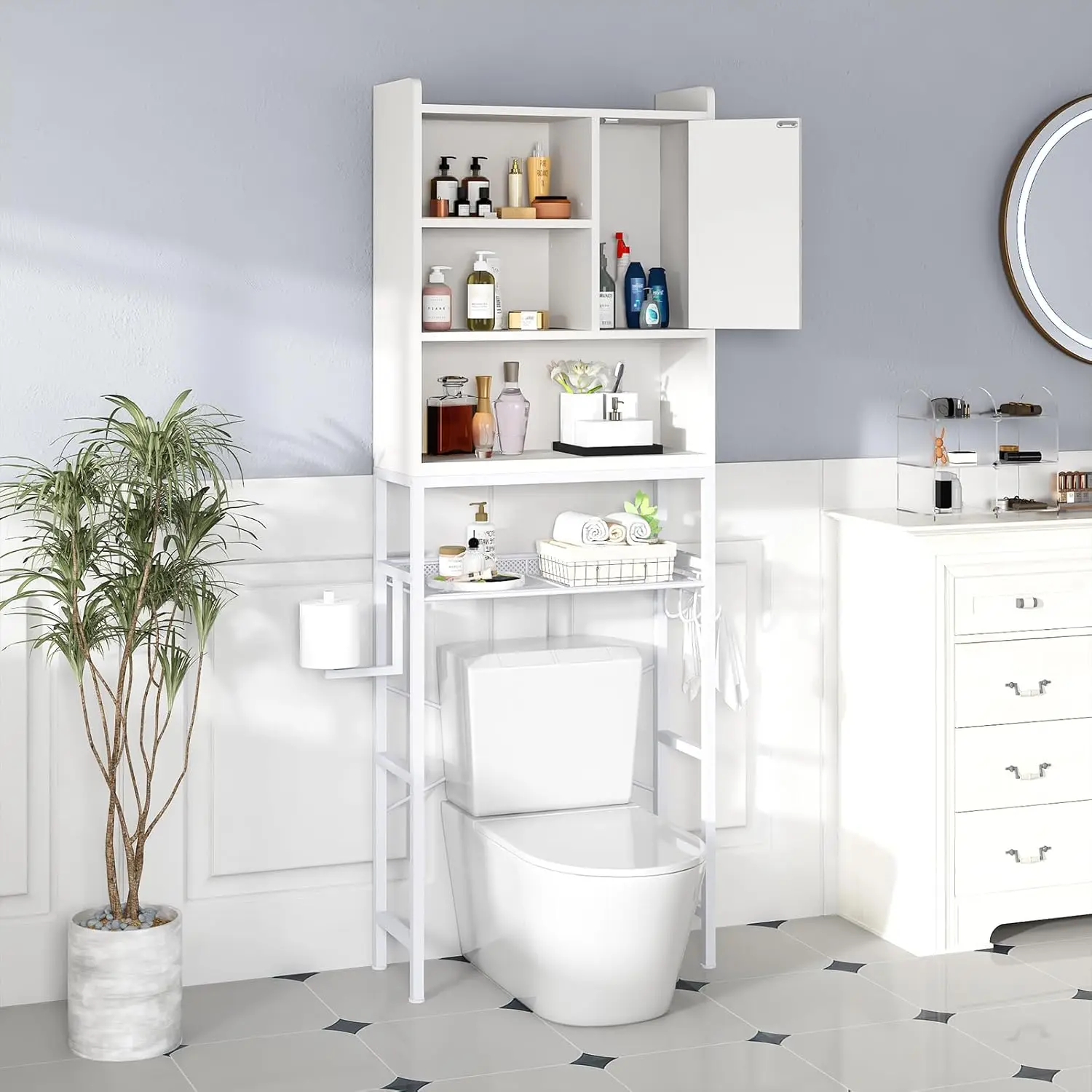 Over Toilet Storage Cabinet Adjustable Shelf Freestanding Bathroom Organizer Space Saver Door Paper Hook Rack White, Customized
Over Toilet Storage Cabinet Adjustable Shelf Freestanding Bathroom Organizer Space Saver Door Paper Hook Rack White, Customized