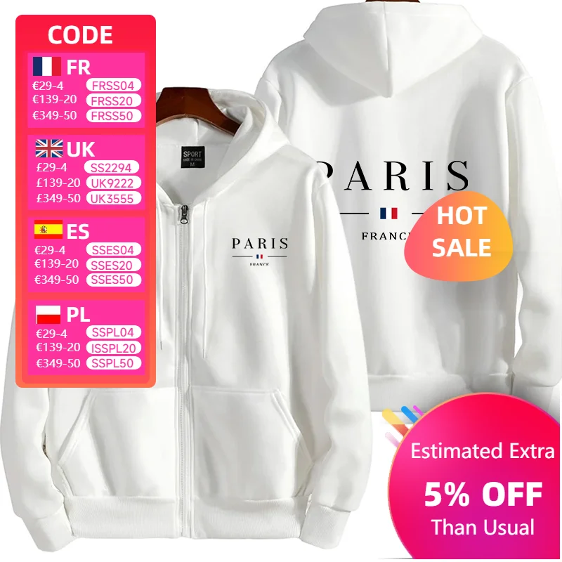 Paris Printing Men's Hoodie Outerwear Hot Sales Loose Zipper Tops Sports jogging Cost Casual Fashion Mens Sweatshirt Clothing
Paris Printing Men's Hoodie Outerwear Hot Sales Loose Zipper Tops Sports jogging Cost Casual Fashion Mens Sweatshirt Clothing