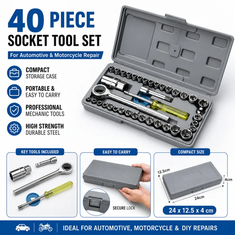 2026 New 40 Piece Automotive Motorcycle Combination Tool Socket Set Wrench Toolbox Bag Kit Professional Mechanic Repair
2026 New 40 Piece Automotive Motorcycle Combination Tool Socket Set Wrench Toolbox Bag Kit Professional Mechanic Repair