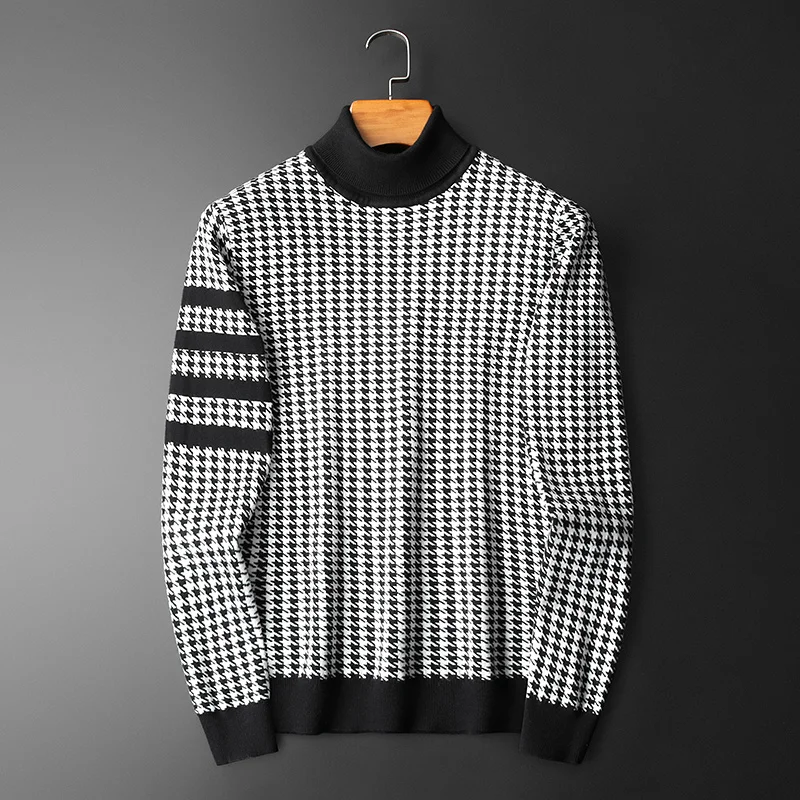 Houndstooth Stripe Contrast Color Sweater Long Sleeve Slim Printing Pullover Sweater Social Dress Shirt Streetwear Men Clothing
Houndstooth Stripe Contrast Color Sweater Long Sleeve Slim Printing Pullover Sweater Social Dress Shirt Streetwear Men Clothing
