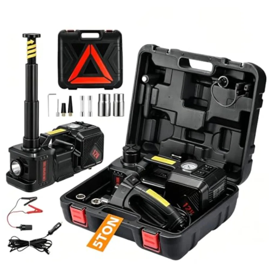 Electric Car Jack Kit for SUV Sedans: 5 Ton 12V Portable Hydraulic Floor Jack with Impact Wrench, Tire Inflator Pump, LED Light
Electric Car Jack Kit for SUV Sedans: 5 Ton 12V Portable Hydraulic Floor Jack with Impact Wrench, Tire Inflator Pump, LED Light