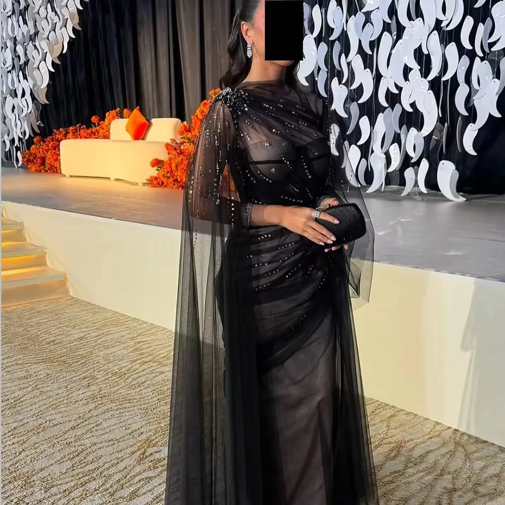 Black Tulle Crystal Evening Dress Elegant O Neck A Line Prom Party Gowns 2025 Saudi Arabic Formal Occasion Dresses Customized
Black Tulle Crystal Evening Dress Elegant O Neck A Line Prom Party Gowns 2025 Saudi Arabic Formal Occasion Dresses Customized