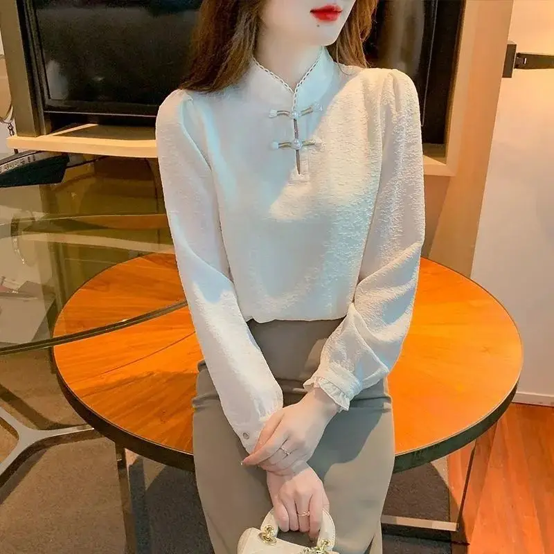 Women's Chinese Style Stand Collar Button Ruffled Long Sleeve Shirt Spring Autumn 2023 New Fashion Solid Color Chic Blouses
Women's Chinese Style Stand Collar Button Ruffled Long Sleeve Shirt Spring Autumn 2023 New Fashion Solid Color Chic Blouses