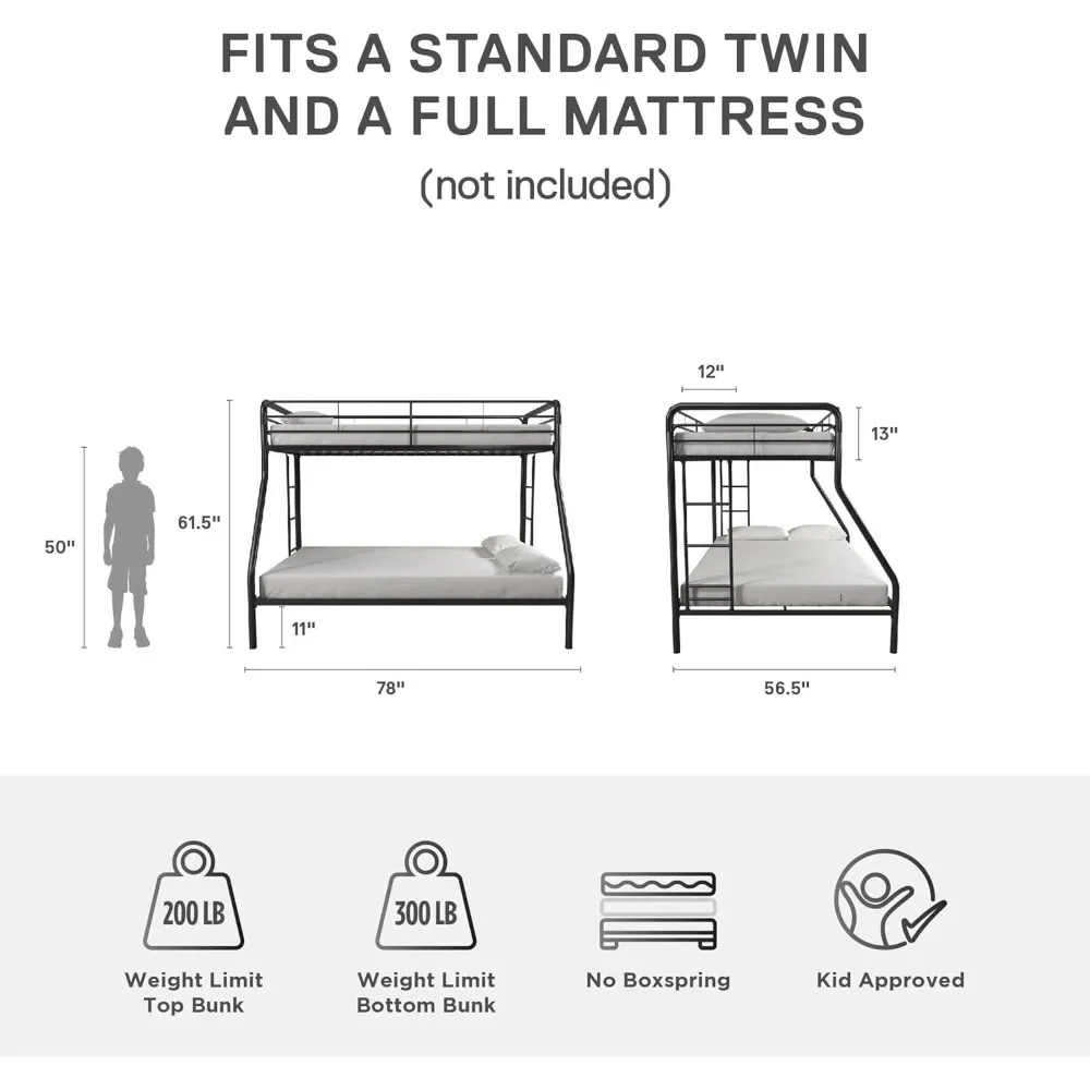 Двухъярусная кровать из металла DHP Dusty с безопасными лестницей, двуспальная/полная, черная 
Двухъярусная кровать из металла DHP Dusty с безопасными лестницей, двуспальная/полная, черная