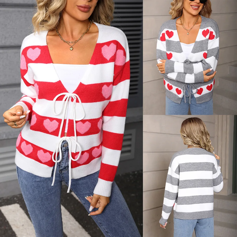 2026 New Versatile Love Sweater Tethered Cardigan Color blocked Knitted Coat for Women
2026 New Versatile Love Sweater Tethered Cardigan Color blocked Knitted Coat for Women