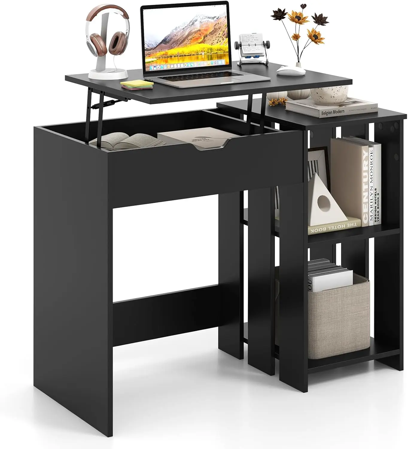 Computer Desk with Lift Top, Space Saving Standing Desk with Hidden Compartment and Open Storage Shelves, Study Writing Desk wit
Computer Desk with Lift Top, Space Saving Standing Desk with Hidden Compartment and Open Storage Shelves, Study Writing Desk wit