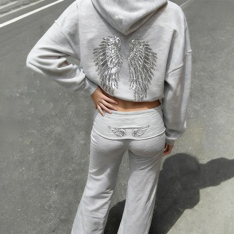 Spring autumn Women's Hoodie Trousers 2piece Set Solid Vintage Shiny Wing Print Long Sleeve Zip Up Casual Sweatshirt Streetwear
Spring autumn Women's Hoodie Trousers 2piece Set Solid Vintage Shiny Wing Print Long Sleeve Zip Up Casual Sweatshirt Streetwear