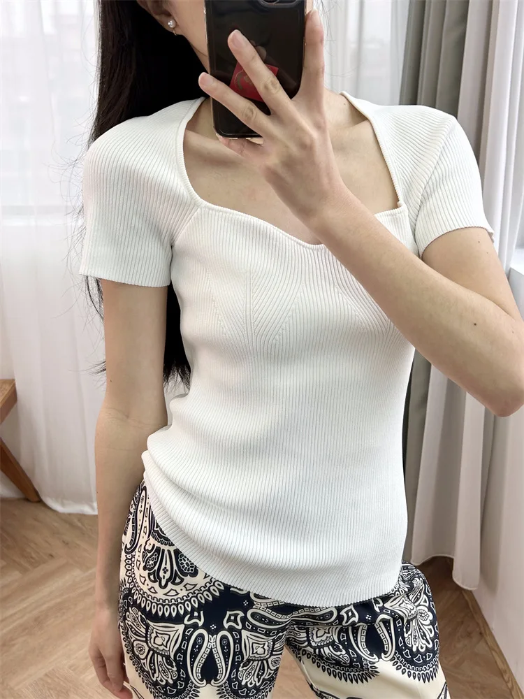Women White or Black Sweater Short Sleeve Square Collar Simple Summer 2024 Knit Pullover
Women White or Black Sweater Short Sleeve Square Collar Simple Summer 2024 Knit Pullover