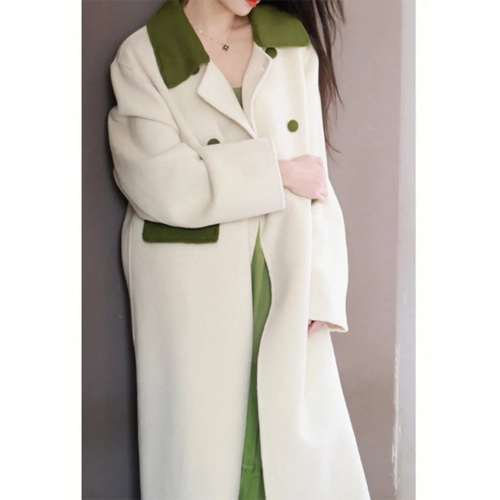 Women's Green Color-Blocked Tweed Style Long Double-Sided Cashmere Outwear Classy Designer Woolen Jacket
Women's Green Color-Blocked Tweed Style Long Double-Sided Cashmere Outwear Classy Designer Woolen Jacket